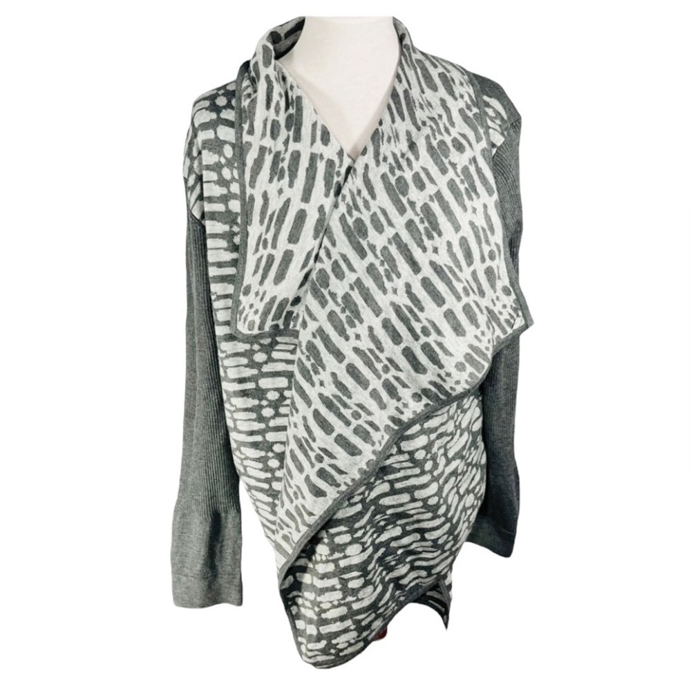 RAVEL shawl collar cardigan long sleeve grey knit two toned geometric Size XL